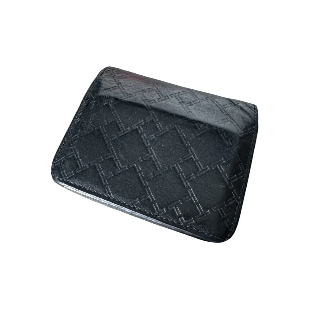 Tumi Mens Black Leather Bifold Wallet Embossed T-Logo Monogram ID Window